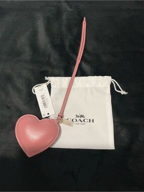 Coach Pink Heart Leather Charm with Dustbag